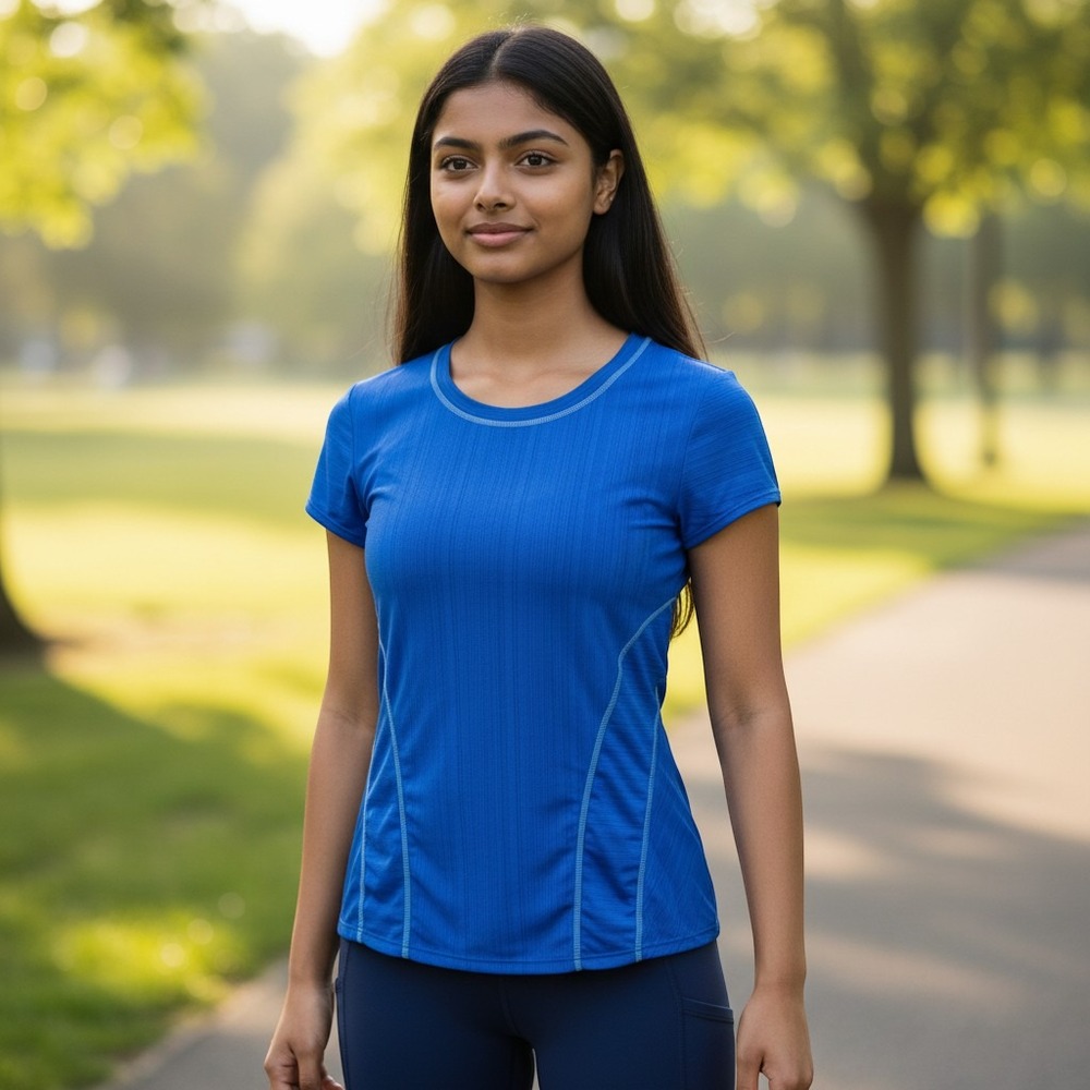 Athleta Speedlight Short Sleeve Top Womens Small Blue Ribbed Training Shirt